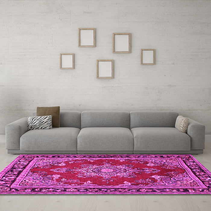 Machine Washable Persian Pink Traditional Rug in a Living Room, wshtr2710pnk