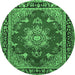 Round Machine Washable Persian Emerald Green Traditional Area Rugs, wshtr2710emgrn