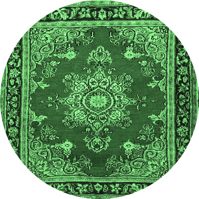 Round Persian Emerald Green Traditional Rug, tr2710emgrn