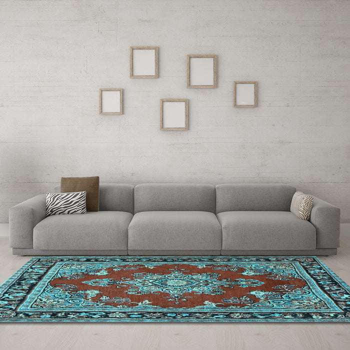 Machine Washable Persian Light Blue Traditional Rug in a Living Room, wshtr2710lblu