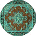 Round Machine Washable Persian Turquoise Traditional Area Rugs, wshtr2710turq