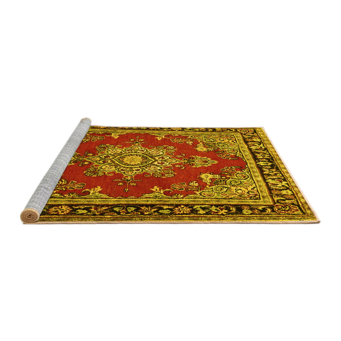 Sideview of Machine Washable Persian Yellow Traditional Rug, wshtr2710yw