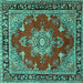 Square Machine Washable Persian Turquoise Traditional Area Rugs, wshtr2710turq