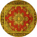 Round Machine Washable Persian Yellow Traditional Rug, wshtr2710yw