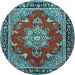 Round Machine Washable Persian Light Blue Traditional Rug, wshtr2710lblu