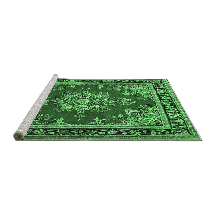 Sideview of Machine Washable Persian Emerald Green Traditional Area Rugs, wshtr2710emgrn