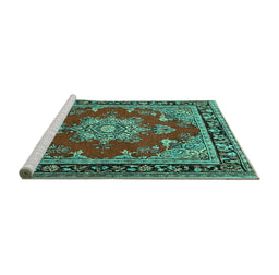 Sideview of Machine Washable Persian Turquoise Traditional Area Rugs, wshtr2710turq