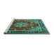 Sideview of Machine Washable Persian Turquoise Traditional Area Rugs, wshtr2710turq