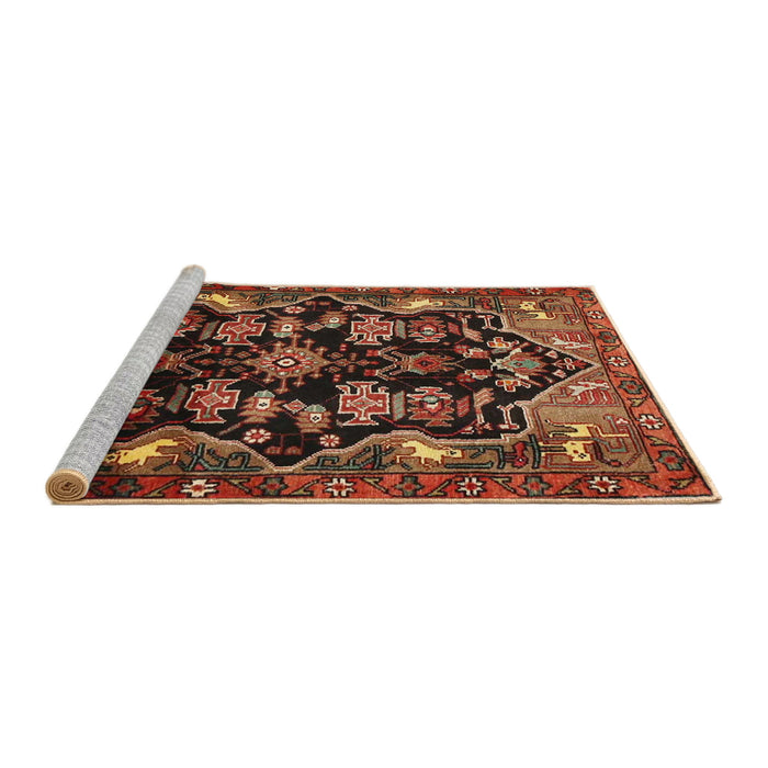 Sideview of Machine Washable Traditional Saffron Red Rug, wshtr2711