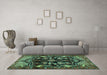 Machine Washable Persian Turquoise Traditional Area Rugs in a Living Room,, wshtr2711turq