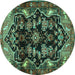 Round Machine Washable Persian Turquoise Traditional Area Rugs, wshtr2711turq