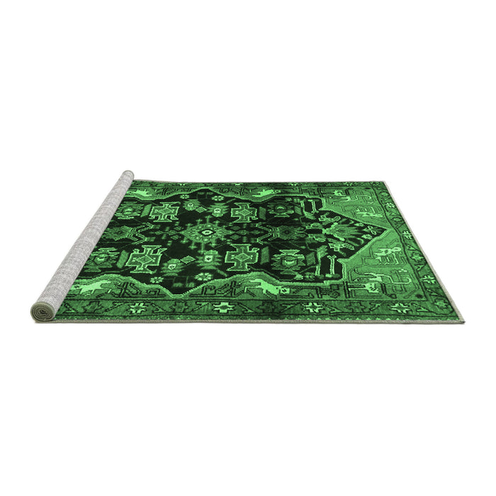 Sideview of Machine Washable Persian Emerald Green Traditional Area Rugs, wshtr2711emgrn