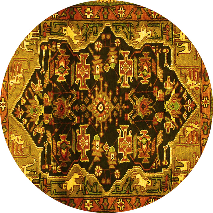 Round Persian Yellow Traditional Rug, tr2711yw