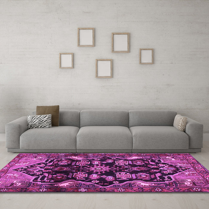 Machine Washable Persian Purple Traditional Area Rugs in a Living Room, wshtr2711pur