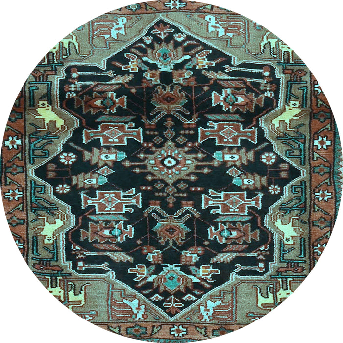 Round Machine Washable Persian Light Blue Traditional Rug, wshtr2711lblu