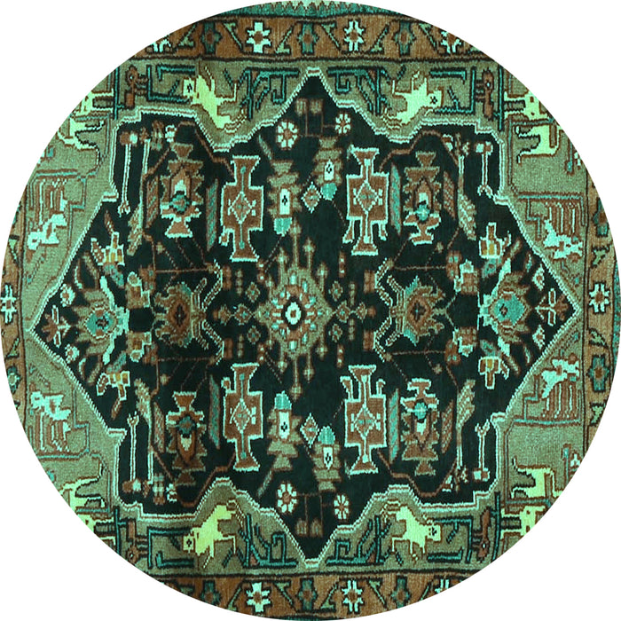 Round Persian Turquoise Traditional Rug, tr2711turq