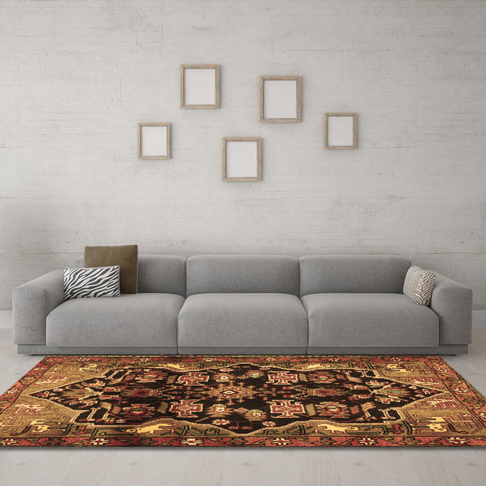 Machine Washable Persian Brown Traditional Rug in a Living Room,, wshtr2711brn