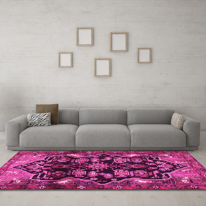 Machine Washable Persian Pink Traditional Rug in a Living Room, wshtr2711pnk
