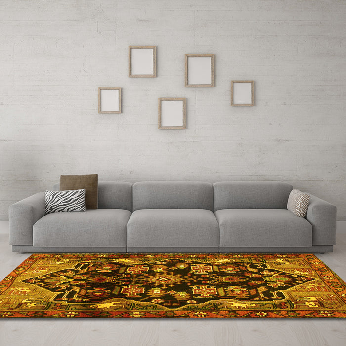Machine Washable Persian Yellow Traditional Rug in a Living Room, wshtr2711yw