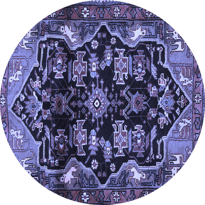 Round Machine Washable Persian Blue Traditional Rug, wshtr2711blu