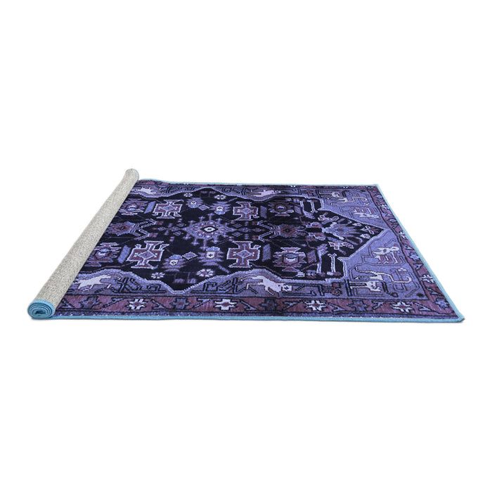 Sideview of Machine Washable Persian Blue Traditional Rug, wshtr2711blu