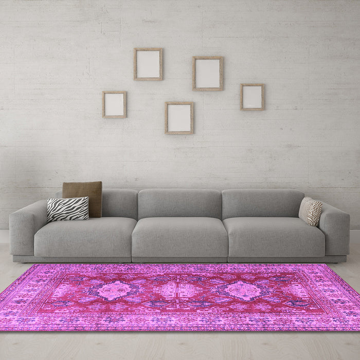 Machine Washable Persian Purple Traditional Area Rugs in a Living Room, wshtr2712pur