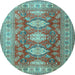 Round Machine Washable Persian Light Blue Traditional Rug, wshtr2712lblu