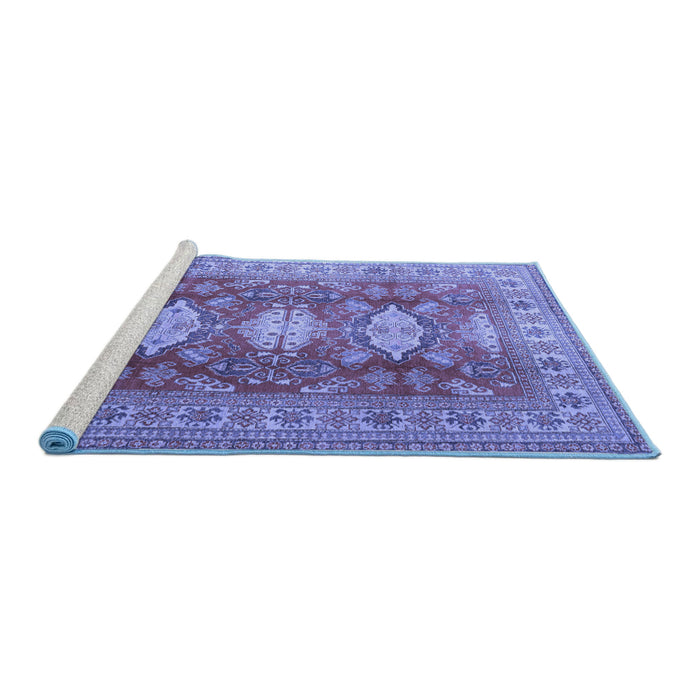 Sideview of Machine Washable Persian Blue Traditional Rug, wshtr2712blu