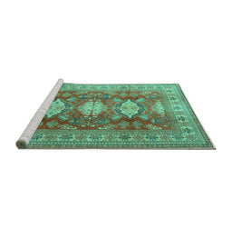 Sideview of Machine Washable Persian Turquoise Traditional Area Rugs, wshtr2712turq
