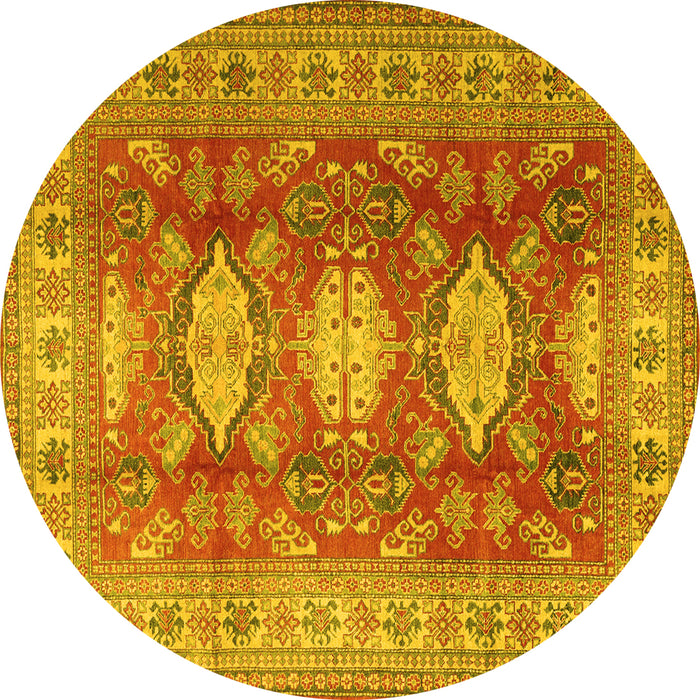 Round Machine Washable Persian Yellow Traditional Rug, wshtr2712yw