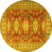 Round Machine Washable Persian Yellow Traditional Rug, wshtr2712yw