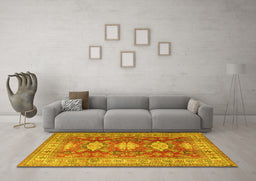 Machine Washable Persian Yellow Traditional Rug in a Living Room, wshtr2712yw