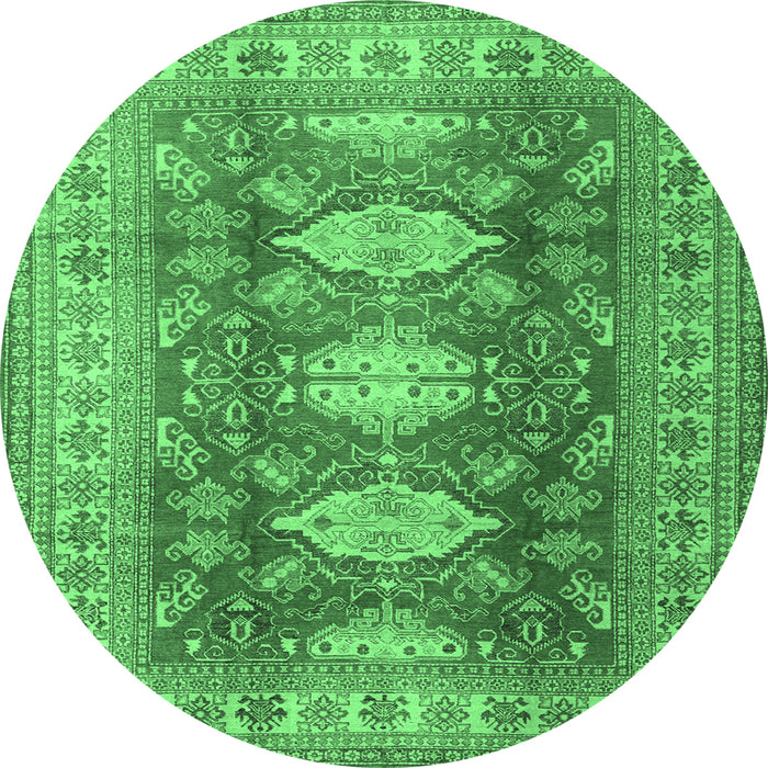 Round Machine Washable Persian Emerald Green Traditional Area Rugs, wshtr2712emgrn