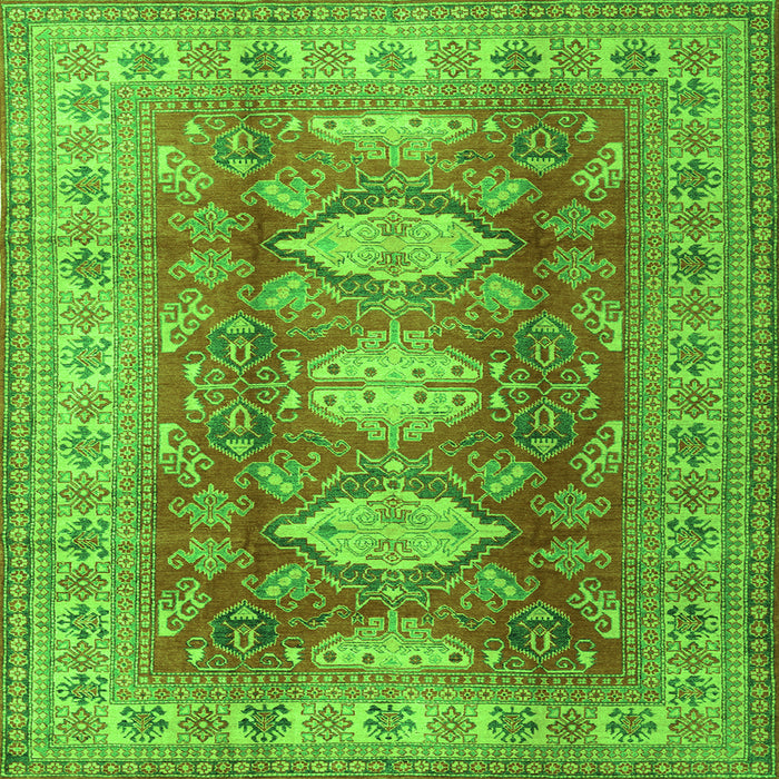 Round Machine Washable Persian Green Traditional Area Rugs, wshtr2712grn