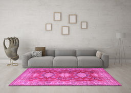 Machine Washable Persian Pink Traditional Rug in a Living Room, wshtr2712pnk