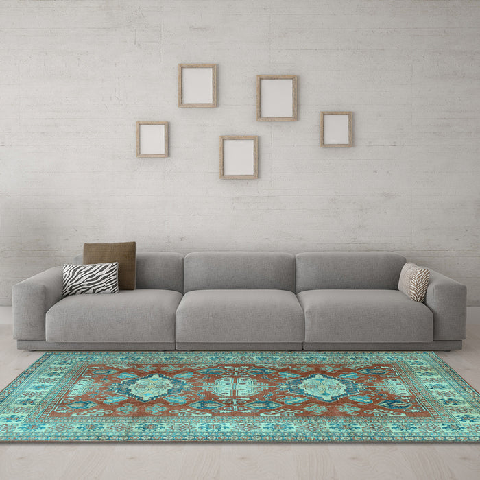 Machine Washable Persian Light Blue Traditional Rug in a Living Room, wshtr2712lblu