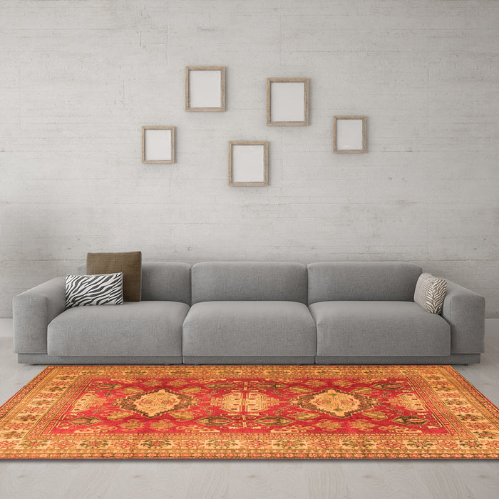 Machine Washable Persian Orange Traditional Area Rugs in a Living Room, wshtr2712org