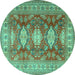 Round Persian Turquoise Traditional Rug, tr2712turq