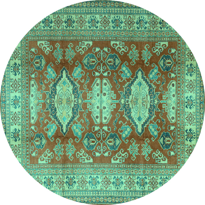 Round Machine Washable Persian Turquoise Traditional Area Rugs, wshtr2712turq