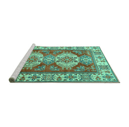 Sideview of Machine Washable Persian Turquoise Traditional Area Rugs, wshtr2713turq