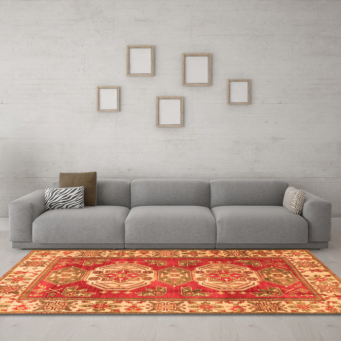 Machine Washable Persian Orange Traditional Area Rugs in a Living Room, wshtr2713org