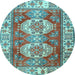 Round Machine Washable Persian Light Blue Traditional Rug, wshtr2713lblu