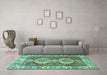 Machine Washable Persian Turquoise Traditional Area Rugs in a Living Room,, wshtr2713turq