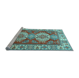 Sideview of Machine Washable Persian Light Blue Traditional Rug, wshtr2713lblu