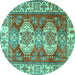 Round Machine Washable Persian Turquoise Traditional Area Rugs, wshtr2713turq