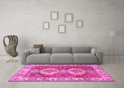 Machine Washable Persian Pink Traditional Rug in a Living Room, wshtr2713pnk