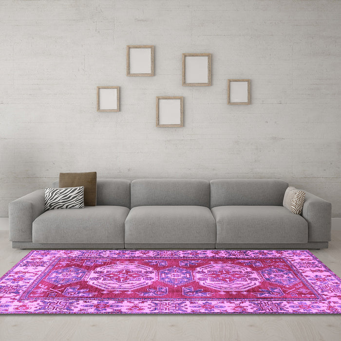Machine Washable Persian Purple Traditional Area Rugs in a Living Room, wshtr2713pur