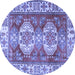 Round Machine Washable Persian Blue Traditional Rug, wshtr2713blu