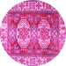 Round Machine Washable Persian Pink Traditional Rug, wshtr2713pnk