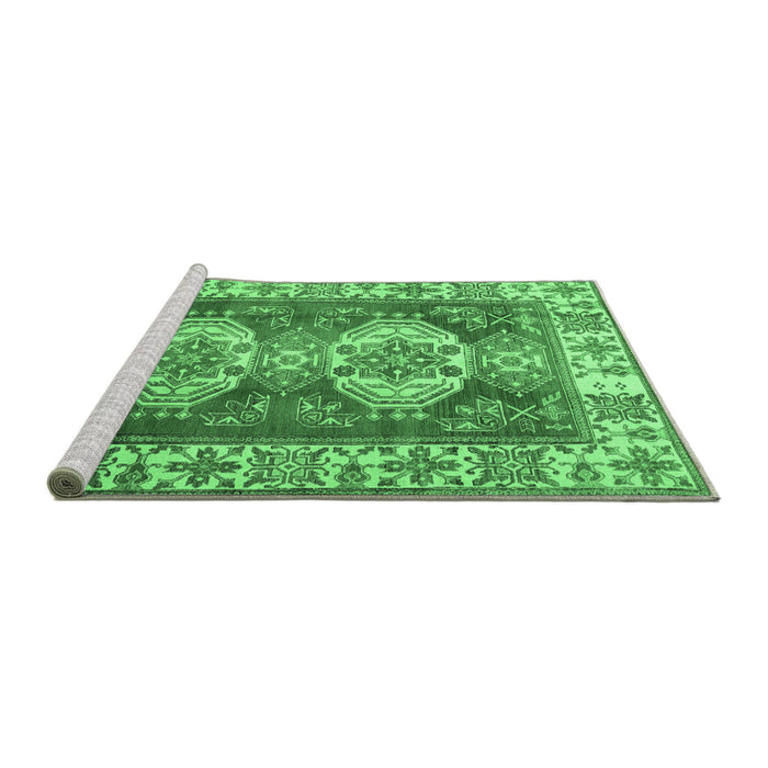 Sideview of Machine Washable Persian Emerald Green Traditional Area Rugs, wshtr2713emgrn